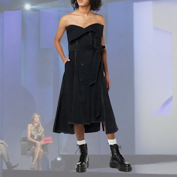 NWT - MAKING THE CUT - Deconstructed Strapless Corduroy  Dress - Black - S | M - Picture 1 of 8